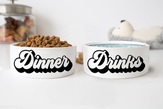 Retro Dog Bowl New Dog Gift Funny Dog Gift Pet Food Bowl Water Bowl Cat Bowls Dinner Drinks Personalized Dog Bowl Ceramic 6" or 7" White 1