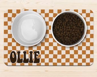 Custom Retro Checkered Personalized Dog Food Mat Placemat With Name Rubber Non-Slip