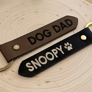 Personalized Pet Keychain Dog Dad Gift Dog Mom Gift Engraved Custom Key Chain Vegan Leather Lightweight Personalized Keychain