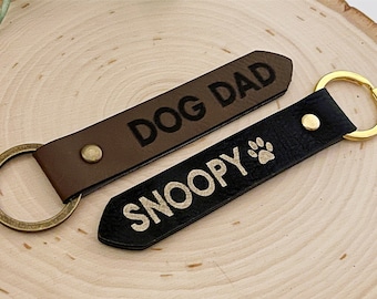 Personalized Pet Keychain Dog Dad Gift Dog Mom Gift Engraved Custom Key Chain Vegan Leather Lightweight Personalized Keychain