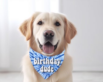 Birthday Dude Blau Tie Dye Hunde Geburtstag Bandana Hunde Geburtstag Party Schal