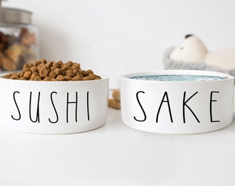 Sushi and Sake Dog Bowls Funny Dog Gift Pet Food Bowl No Spill Heavy Water Bowl Cat Bowls Personalized Dog Bowl Ceramic 6" or 7" White 1