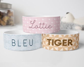 Personalized Modern Dog Bowls, Geometric Custom Ceramic Food and Water Pet Bowls
