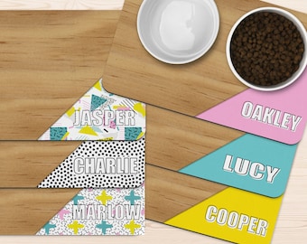 90s Personalized Dog Mat Retro Custom Pet Placemat Cat Food Mat with Name Gift for Pet 10x16 Rubber Non-Slip Mat Faux Wood