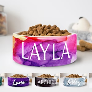 Custom Pet Bowl: Alcohol Ink Watercolor, Personalized Ceramic Dog Cat Bowl