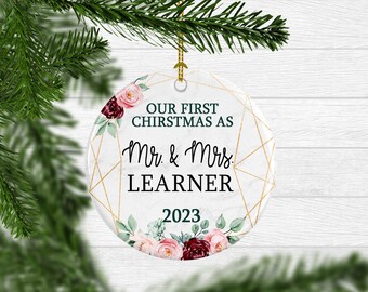Personalized First Christmas Ornament: Mr. & Mrs. Newlywed Gift