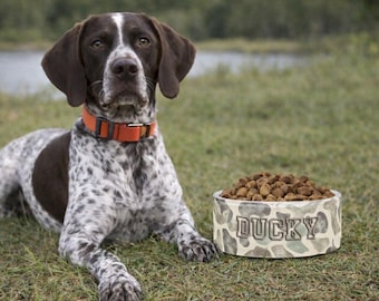 Personalized Duck Camo Dog Bowl: Custom Hunting Dog Pet Food Bow with Name
