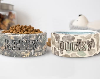 Personalized Camo Dog Bowl: Custom Hunting Dog Pet Food Bow with Name