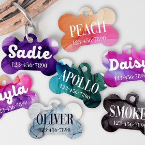 Watercolor Alcohol Ink Dog Tags Personalized Dog Tag Funny Custom Dog ID Tag with Name and Number