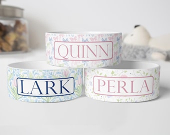 Personalized Floral Dog Bowls, Grandmillennial Custom Ceramic Food and Water Pet Bowls