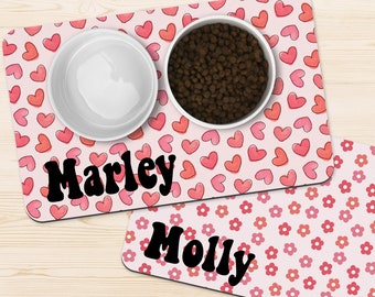 Personalized Valentine's Pet Bowl Mat: Custom Dog/Cat Food Mat