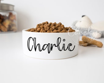 Personalized Dog Bowl Cat Pet Bowl with Name Gift for Pet Food Bowl Water Bowl Small Cat Bowls Ceramic 6" or 7" White 1
