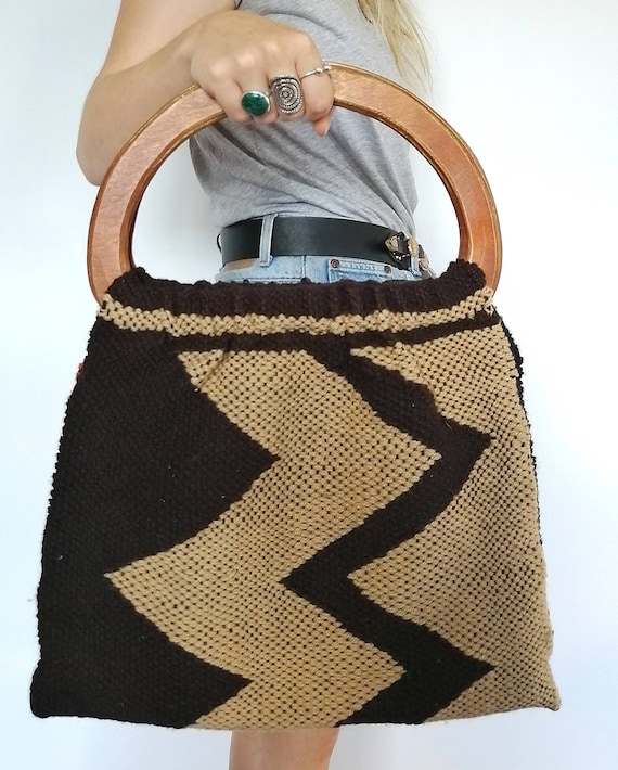 Vintage 1960's-70's hand woven tapestry purse wit… - image 1