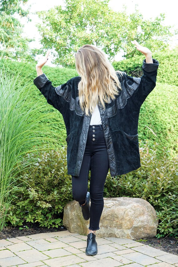 Vintage oversized black suede leather 1980s jacket