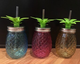 16 oz pineapple sipper glass tumblers