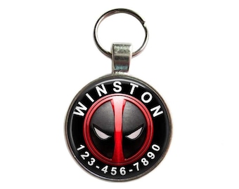 Placa de identificación personalizada para perros - Deadpool (Marvel): Placa para mascotas chapada en plata