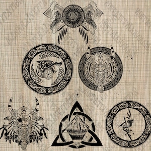 For personal use only! 6 Viking Images - SVG PNG EPS Dxf - File For Cricut - Odin - Fenrir - Huginn - Muninn - drakkar - viking face - Thor