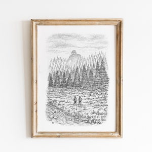 Riese im Wald, Druck von Fantasy-Kunst von Hand gezeichnet Graphit für Dekor