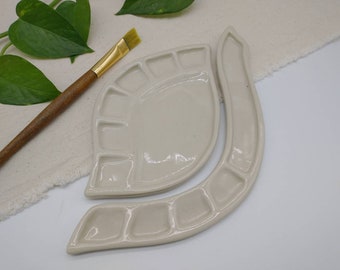 6" Leaf & Extension Ceramic Paint Palette, Hand Carved Palette, Hand Held Palette, Travel Palette, Acrylic, Watercolor