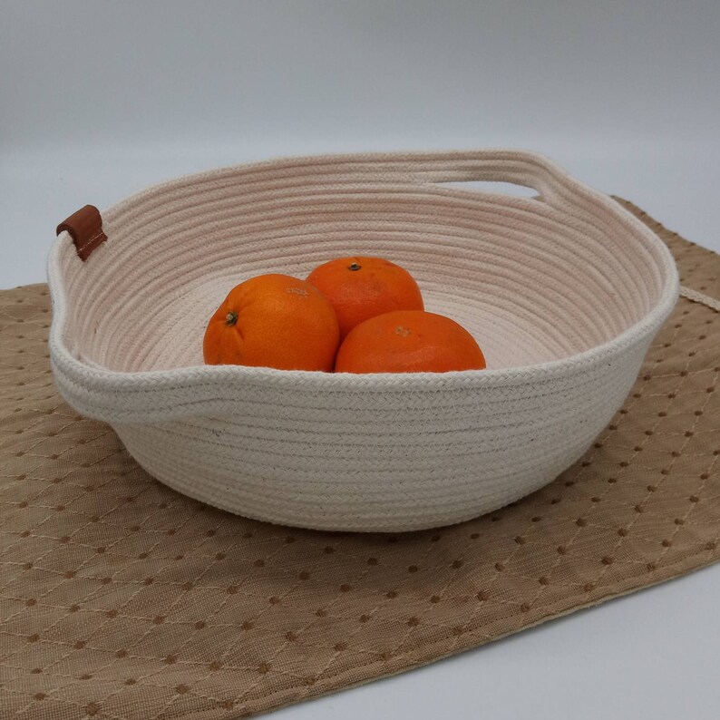 Custom MTO Cotton Rope Bowl 9 with Handles, Natural or with Color Added Natural