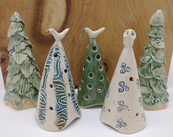 Cone Trees with Owls, Holiday Decoration, Fairy Garden, Lights