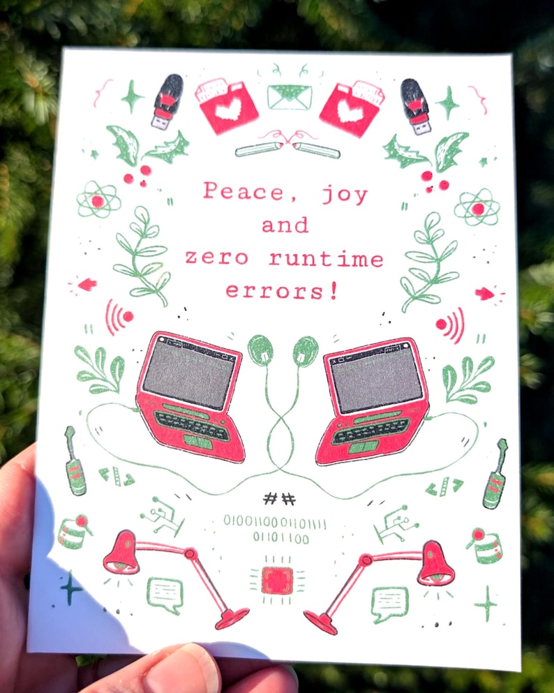 Computer Science Programming Christmas Card, Zero Runtime Errors, STEM Humor Blank Greeting Card (A2 Size) image 2