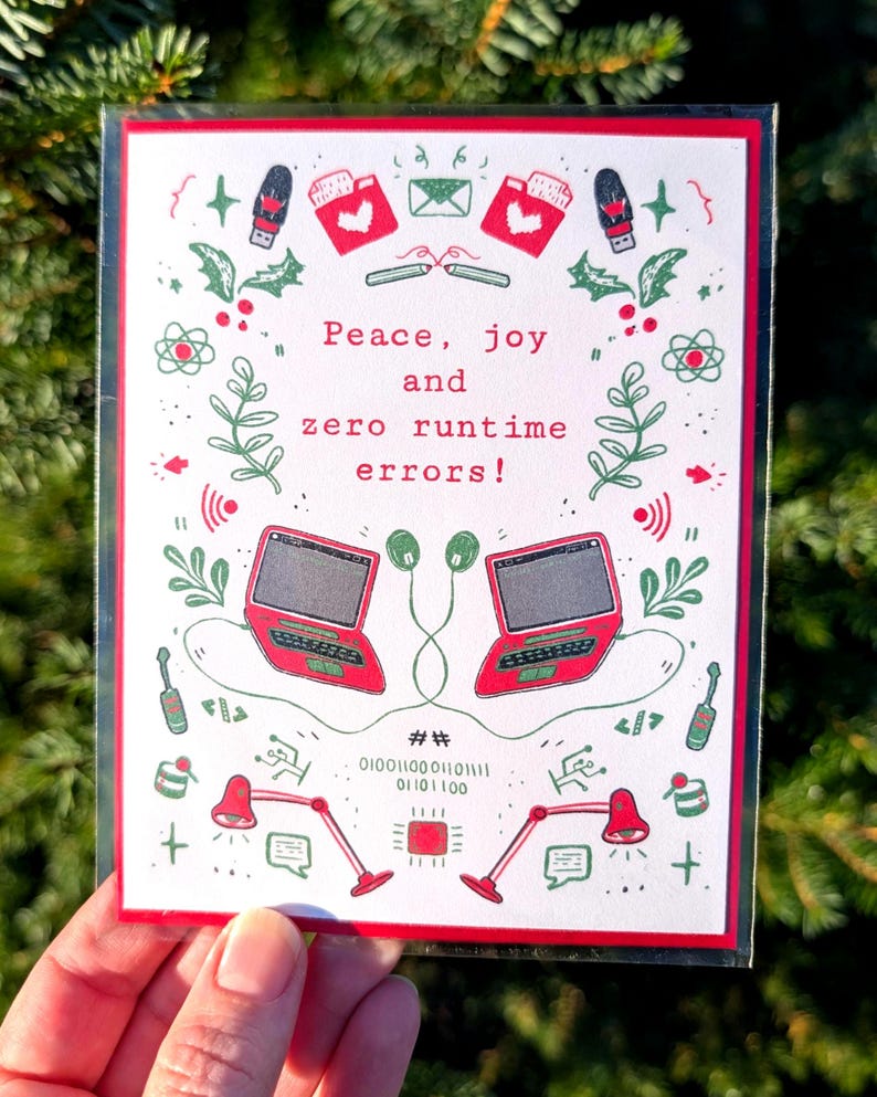 Computer Science Programming Christmas Card, Zero Runtime Errors, STEM Humor Blank Greeting Card (A2 Size) image 1