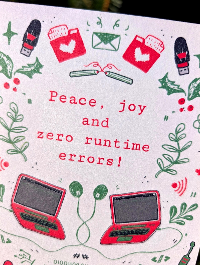 Computer Science Programming Christmas Card, Zero Runtime Errors, STEM Humor Blank Greeting Card (A2 Size) image 6