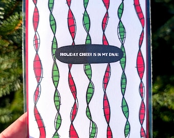 Nerdy Biology Christmas Card, DNA Holiday Cheer, Science Humor Blank Greeting Card (A2 Size)