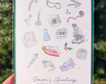 Biology Lab Christmas Card, Science Humor, Blank Holiday Greeting Card (A2 Size)