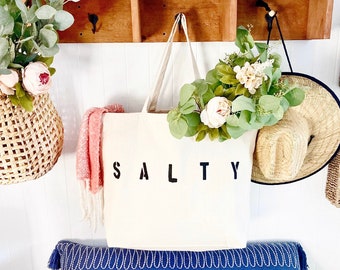 SALTY Oversized Canvas Tote Bag: Large Beach Bag