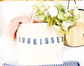 SUNKISSED Oversized Canvas Tote Bag: Large Beach Bag