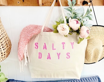 SALTY DAYS over sized tote bag, summer bag, reusable shopping bag, large beach bag, minimalist tote bag, beach bag for mom, mom bag, salty