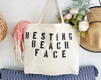 RESTING BEACH FACE over sized tote, reusable shopping bag, funny bag, cute beach bag, travel bag, beach bag, tote bag, girls trip tote bag