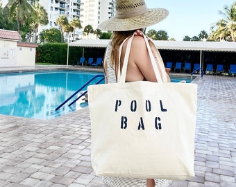 POOL BAG over sized canvas tote bag, summer bag, bag for the pool, girls trip tote bag, minimalist tote bag, reusable shopping bag, mom bag