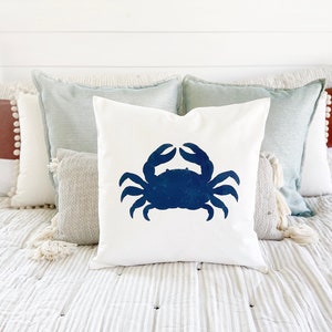 Nautical Crab throw pillow cover, nautical home decor, beach house throw pillow, coastal home decor, crab themed decor, beachy pillows