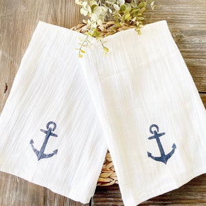 Set of 2 hand painted Anchor flour sack tea towels, anchor, nautical kitchen towel, coastal kitchen towel, dish towel, housewarming gift