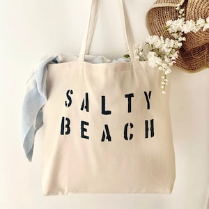 SALTY BEACH over sized canvas tote, minimalist tote bag, reusable shopping bag, summer bag, big beach bag, girls trip beach bag, custom bags