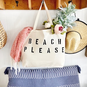 BEACH PLEASE over sized canvas tote bag, girls trip tote bag, big beach bag, large beach bag, travel bag, custom beach bag, mom bag, gift Black