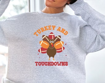 Sweatshirt met kalkoen en touchdowns, retro Thanksgiving voetbaltrui