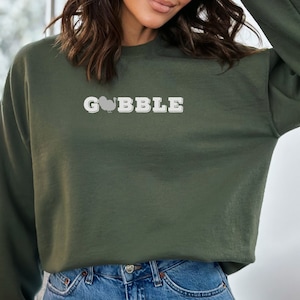 Gobble Crewneck Pullover Sweatshirt for Thanksgiving, Cute Graphic Unisex Turkey Day Cozy Shirt for Her Him Gift Idea Family Photo Shirts