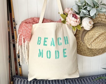 BEACH MODE over sized canvas tote, reusable shopping bag, beach bag, big beach bag, weekender bag, travel bag, beach tote, customized bag