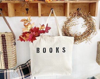 BOOKS over sized tote bag, library bag, back to school, high school book bag, college book bag, bag for library books, school bag, teen gift