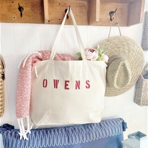 Custom NAME over sized canvas tote bag, personalized gift idea, large beach bag, personalized tote bag, custom holiday gift, big beach bag