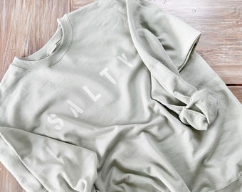 SALTY crewneck pullover sweatshirt in light green color, summer sweatshirt for women, Salty Shirt, Minimalist Style Shirt, Summer Mom Top