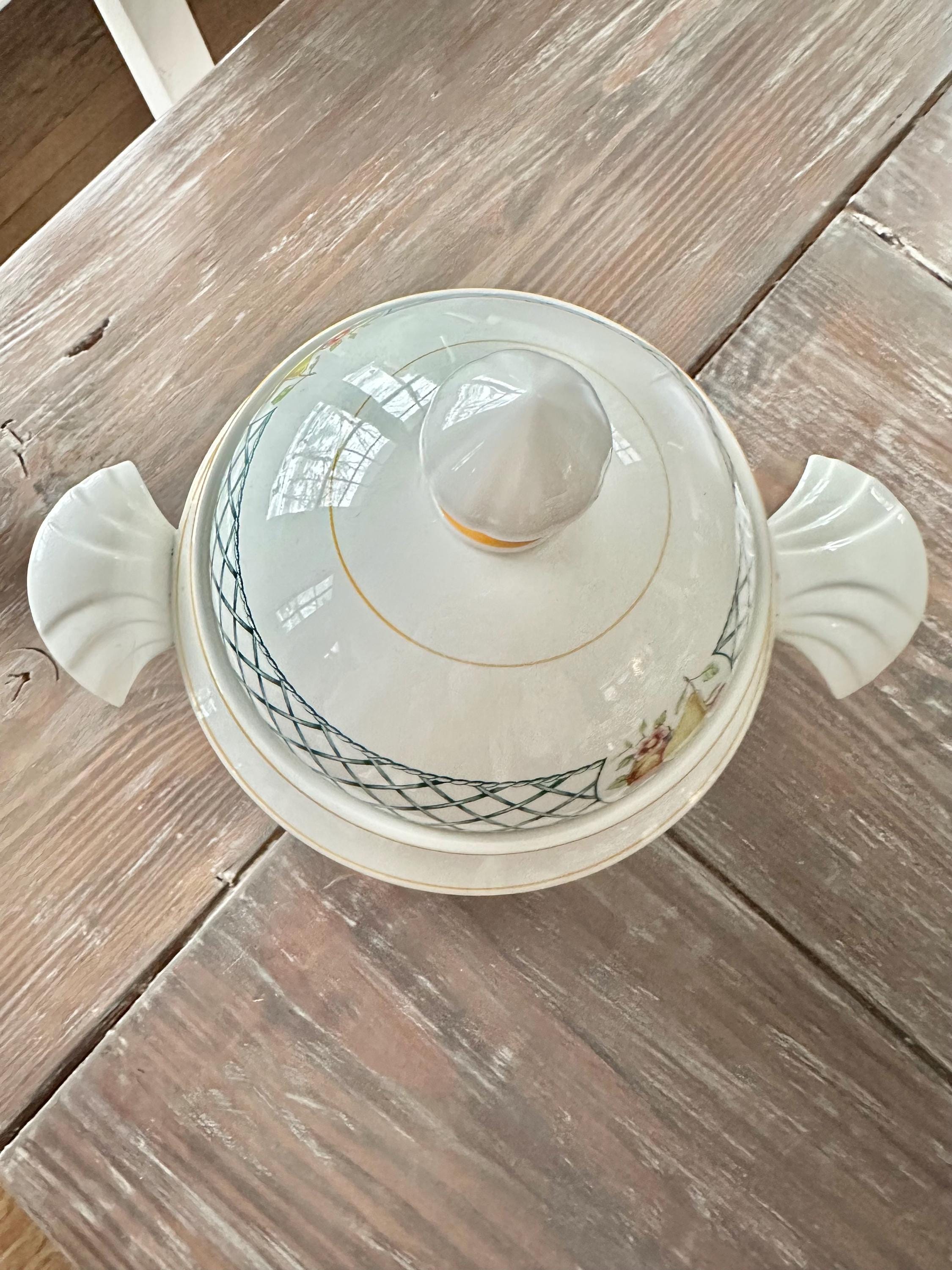 Vintage Villeroy and Boch Basket Porcelain Tourine, 10” Tall, Made