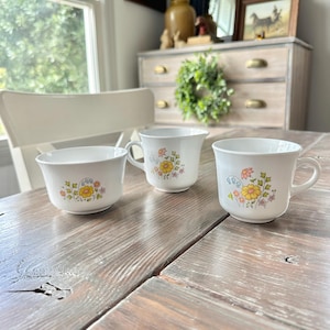 Vintage Corelle By Corning Creamer, Sugar Cup and Mug Set Floral Meadow Pattern, Corningware, Kitchenware, Servingware Collectibles Gift