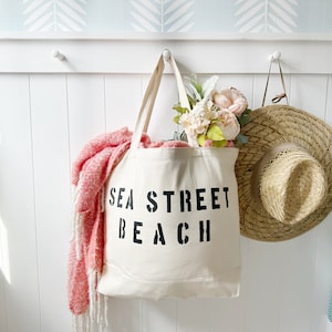 DESTINATION over sized tote, reusable shopping bag, personalized beach bag, summer beach bag, weekender, women&#39;s fashion, travel bag, gift