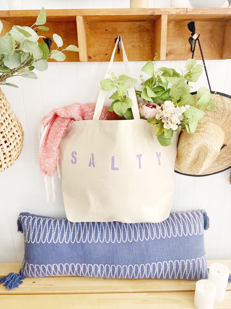 SALTY oversized canvas beach tote bag, big beach bag, minimalist tote bag, reusable shopping bag, summer bag, boho, gift for her, mom bag lavender