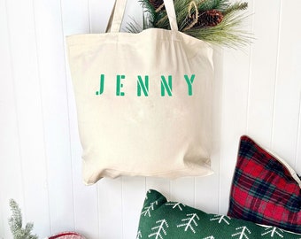 Personalized Gift Bags for Christmas, Canvas Bulk Holiday Party Favor Bags for Kids and Adults, Xmas Bags for Gift Wrapping, Custom name bag